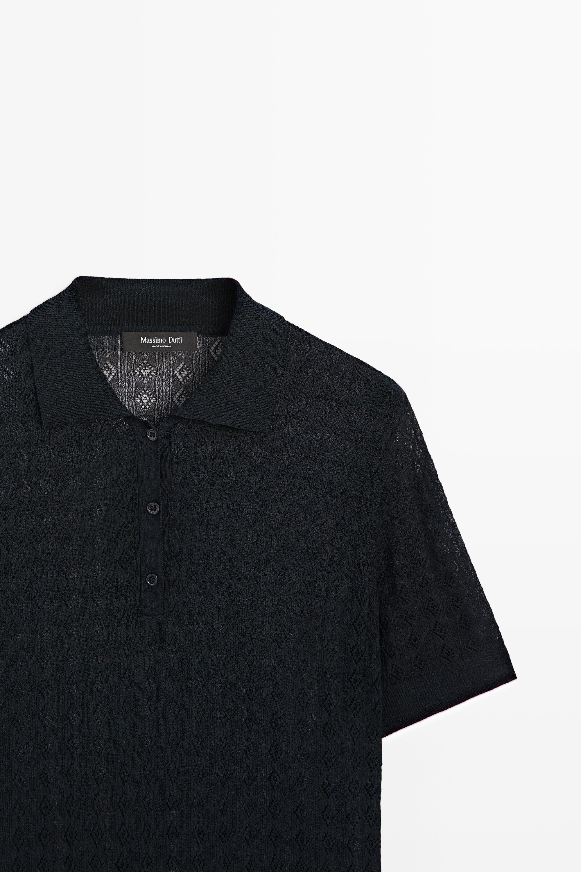 Open-knit polo sweater